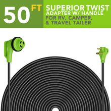 Leisure Cords 30AMP RV Extension Cord 90 Degree Handles Twist Locking 50 Foot (Green)