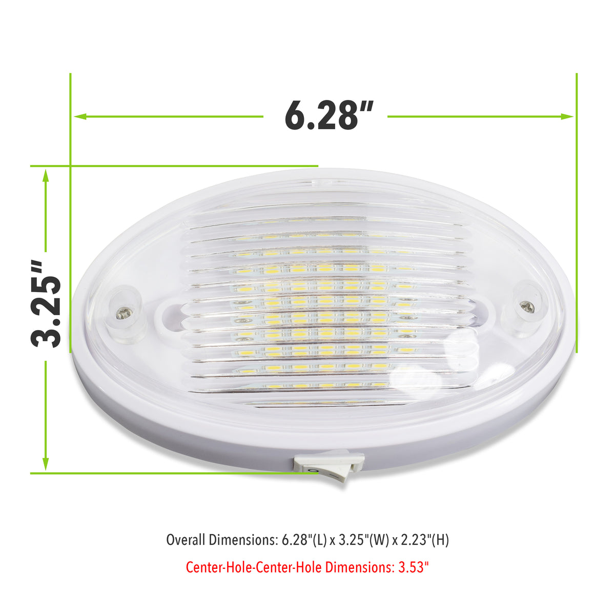 Leisure LED 12V RV Exterior LED Porch Light Oval Cool White with Switch Amber Lens 6 Inch (White)