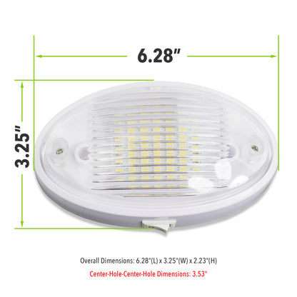 Leisure LED 12V RV Exterior LED Porch Light Oval Cool White with Switch Amber Lens 6 Inch (White)