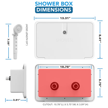 Leisure Coachworks RV Exterior Shower Box Kit for Cowboy Shower with ABS Hose 13.31 Inch x 8.41 Inch (White)