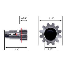 12-tooth RV slide-out motor shaft gear with 3/4" teeth, 5/8" bore and crank nut. Fits select RV slide-out systems. Pin sold separately