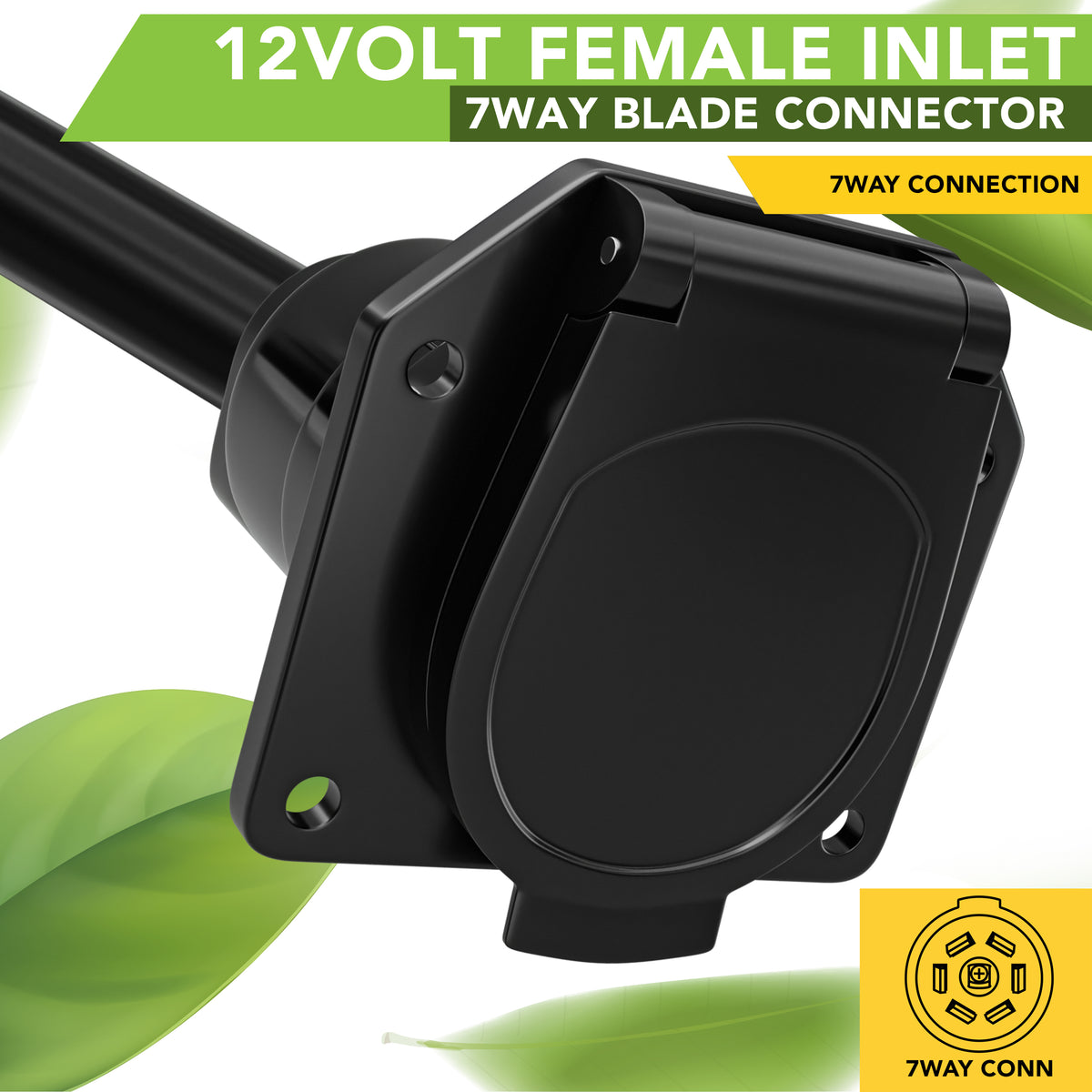 Leisure Cords 7 Way Inline Trailer Replacement Female Inlet Socket Splice 4 Inch (Black)