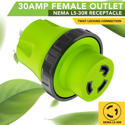 Leisure Cords 15AMP RV Electrical Adapter Twist Locking NEMA 5-15P to L5-30R 4 Inch (Green)
