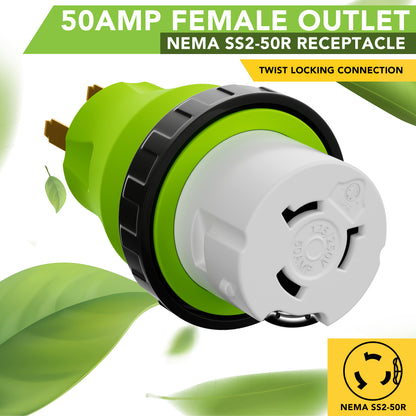 Leisure Cords 50AMP RV Electrical Adapter Twist Locking NEMA 14-50P to SS2-30R 5 Inch (Green)