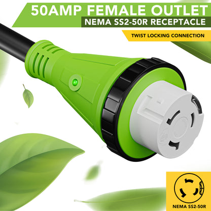 Leisure Cords 50AMP RV Dogbone Adapter Cord Twist Locking NEMA 14-50P to SS2-50R 12 Inch (Green)