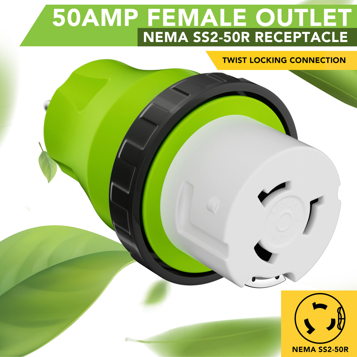 Leisure Cords 15AMP RV Electrical Adapter Twist Locking NEMA 5-15P to SS2-30R 5 Inch (Green)