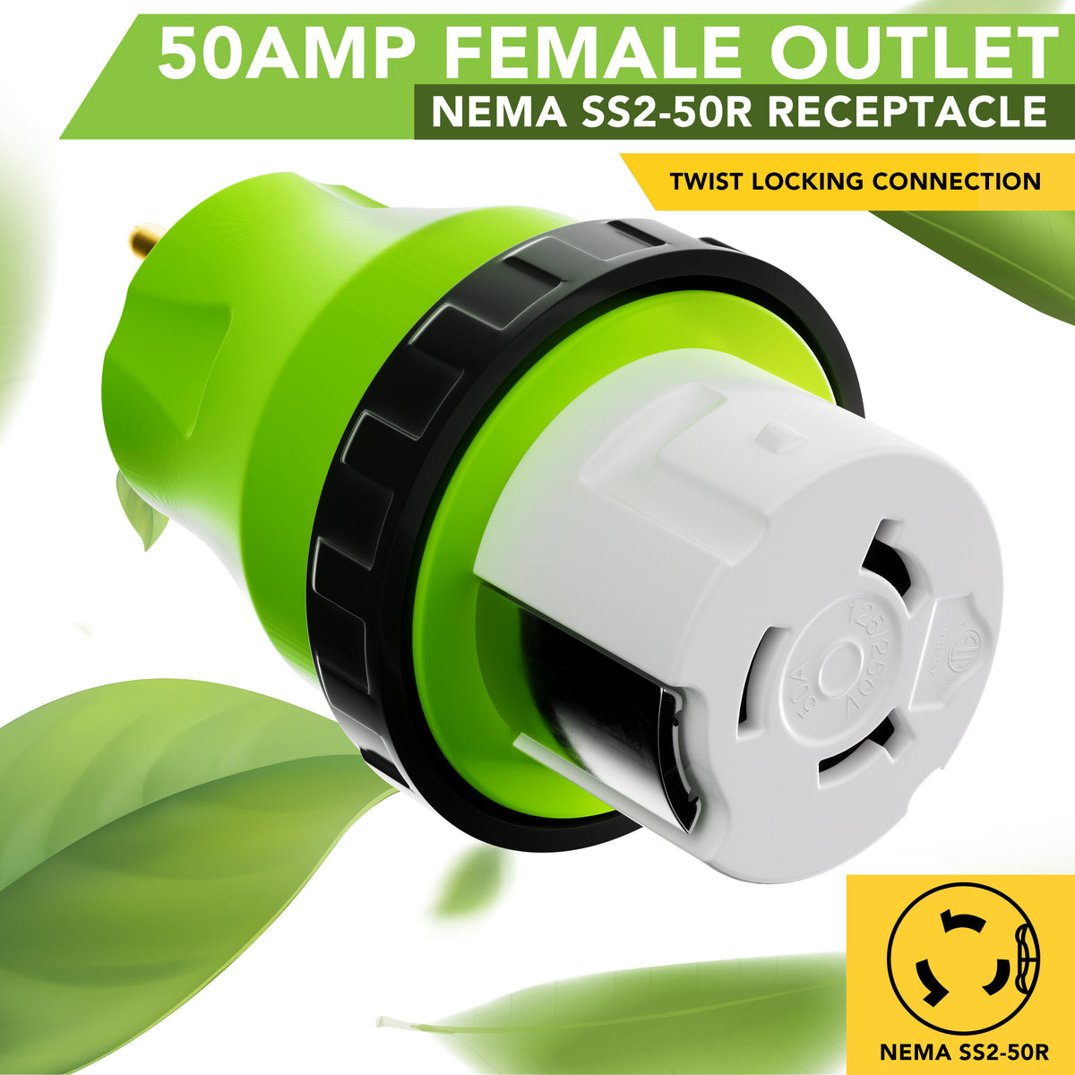 Leisure Cords 30AMP RV Electrical Adapter Twist Locking NEMA TT-30P to SS2-50R 5 Inch (Green)