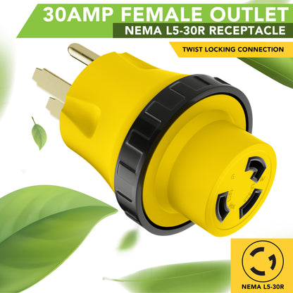 Leisure Cords 50AMP RV Electrical Adapter Twist Locking NEMA 14-50P to L5-30R 4 Inch (Yellow)