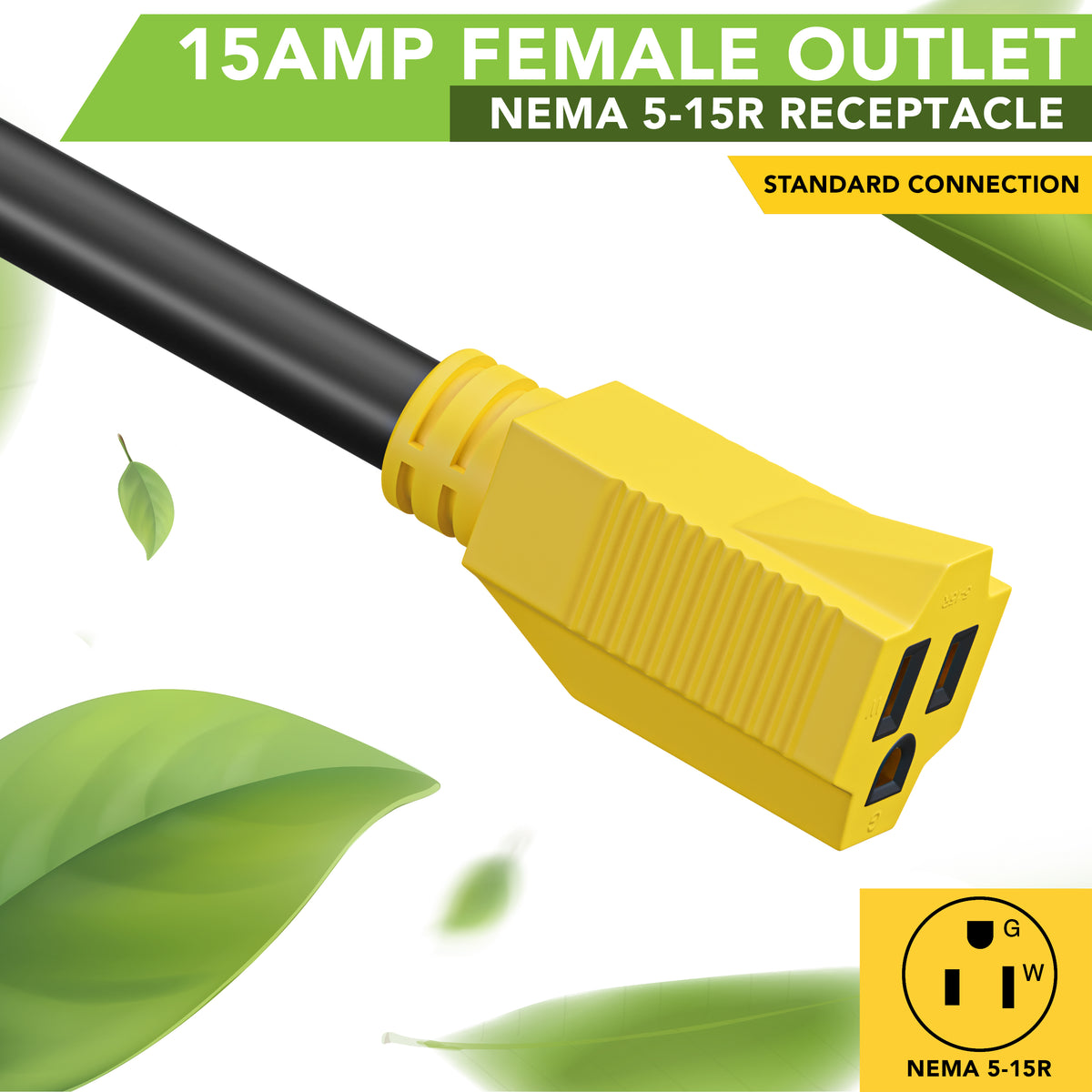 Leisure Cords 30AMP RV Dogbone Adapter Cord Standard NEMA TT-30P to 5-15R 12 Inch (Yellow)