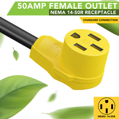 Leisure Cords 50AMP RV Dogbone Adapter Cord Standard NEMA 5-15P to 14-50R 12 Inch (Yellow)