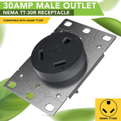 Leisure Cords 30AMP RV Replacement Power Receptacle NEMA TT-30R 3 Inch (Grey)