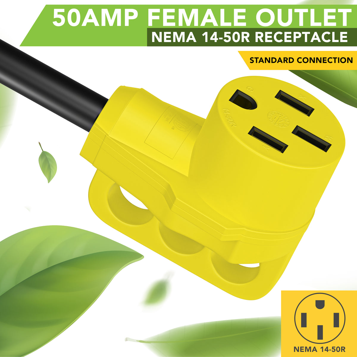 Leisure Cords 30AMP RV Dogbone Adapter Cord Standard NEMA TT-30P to 14-50R 12 Inch (Yellow)