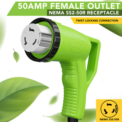 Leisure Cords 50AMP RV Dogbone Adapter Cord 90 Degree Handles Twist Locking Coupler NEMA SS2-50P to SS2-50R 12 Inch (Green)