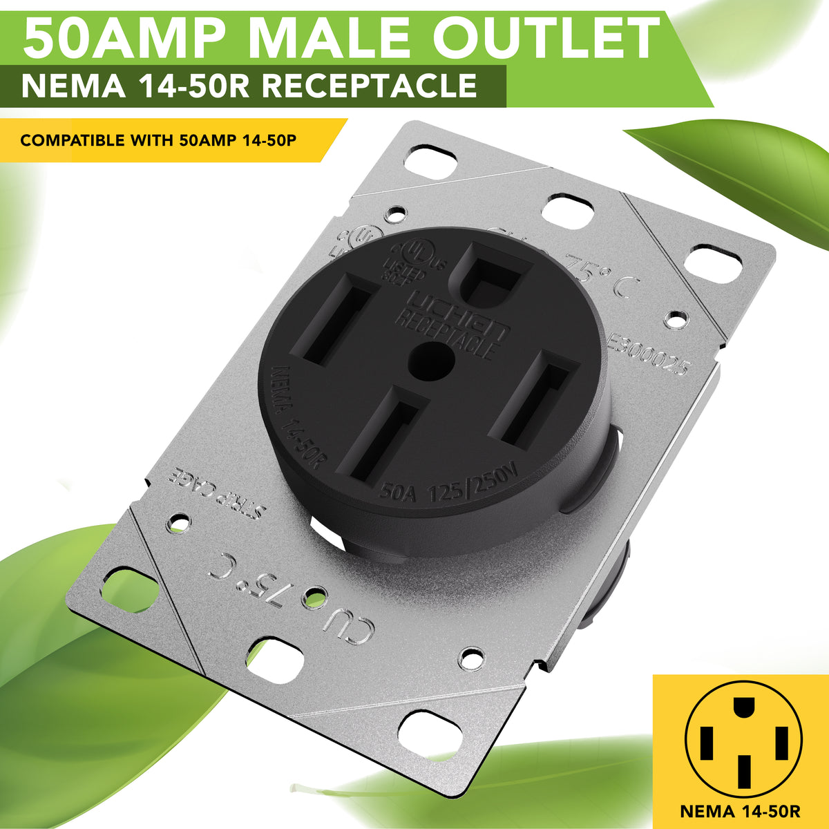 Leisure Cords 50AMP RV Replacement Power Receptacle NEMA 14-50R 3 Inch (Grey)