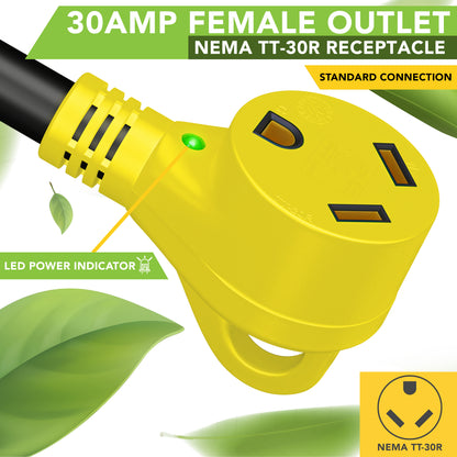 Leisure Cords 50AMP RV Dogbone Adapter Cord Standard NEMA 14-50P to TT-30R 12 Inch (Yellow)