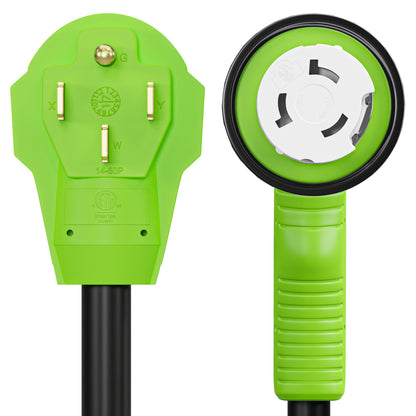 Leisure Cords 50AMP RV Extension Cord 90 Degree Handles Twist Locking 50 Foot (Green)