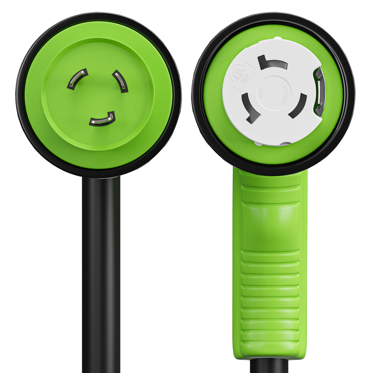 Leisure Cords 50AMP RV Dogbone Adapter Cord 90 Degree Handles Twist Locking Coupler NEMA L5-30P to SS2-50R 12 Inch (Green)
