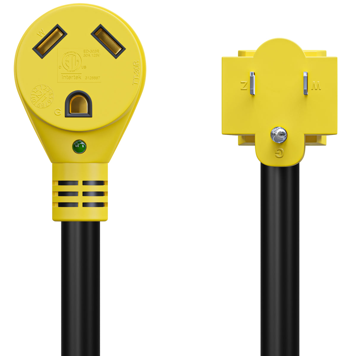 Leisure Cords 30AMP RV Dogbone Adapter Cord Standard NEMA 5-15P to TT-30R 12 Inch (Yellow)