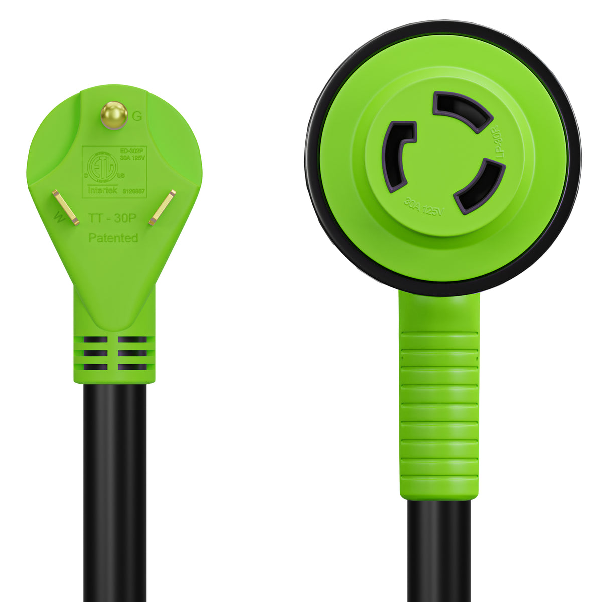 Leisure Cords 30AMP RV Extension Cord 90 Degree Handles Twist Locking 36 Foot (Green)