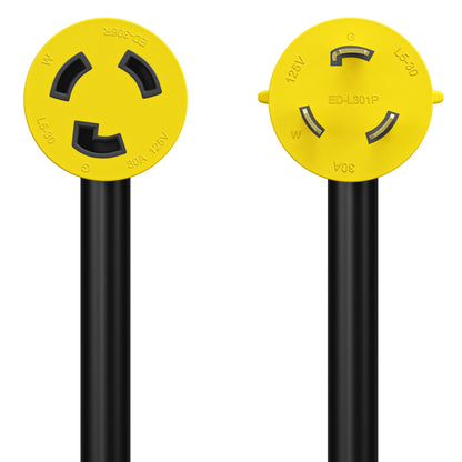 Leisure Cords 30AMP RV Generator Cord NEMA L5-30P to L5-30R 15 Foot (Yellow)