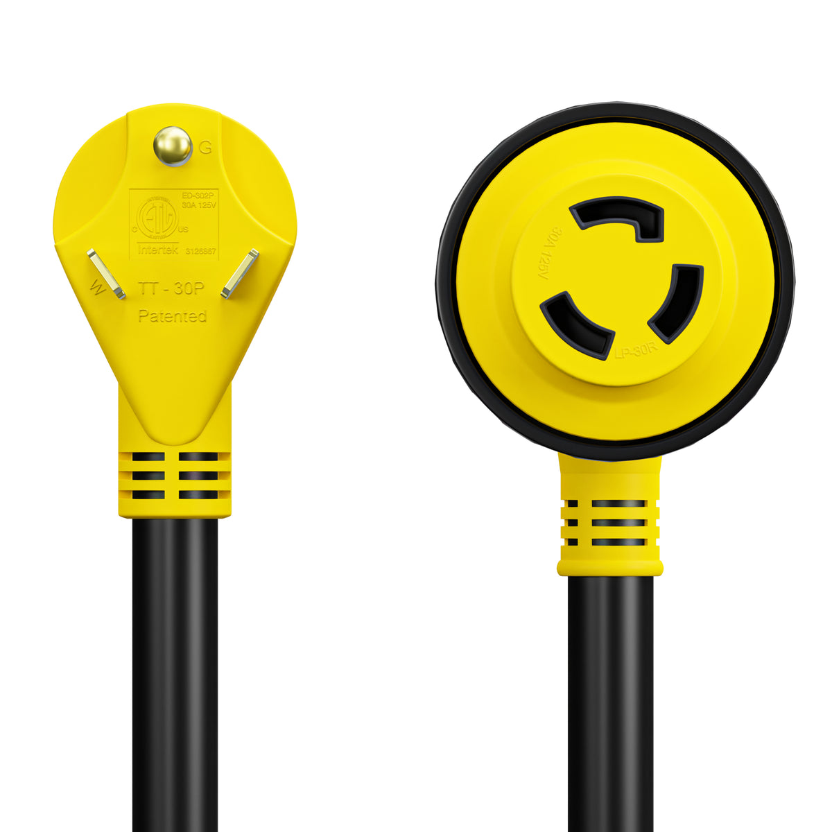 Leisure Cords 30AMP RV Dogbone Adapter Cord Twist Locking NEMA TT-30P to L5-30R 12 Inch (Yellow)