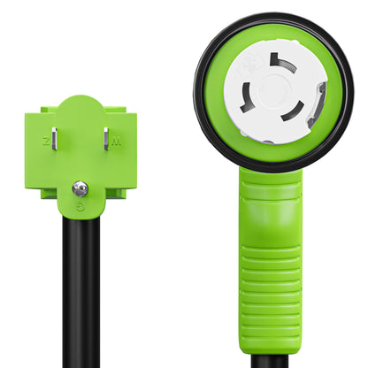 Leisure Cords 50AMP RV Dogbone Adapter Cord 90 Degree Handles Twist Locking NEMA 5-15P to SS2-50R 12 Inch (Green)