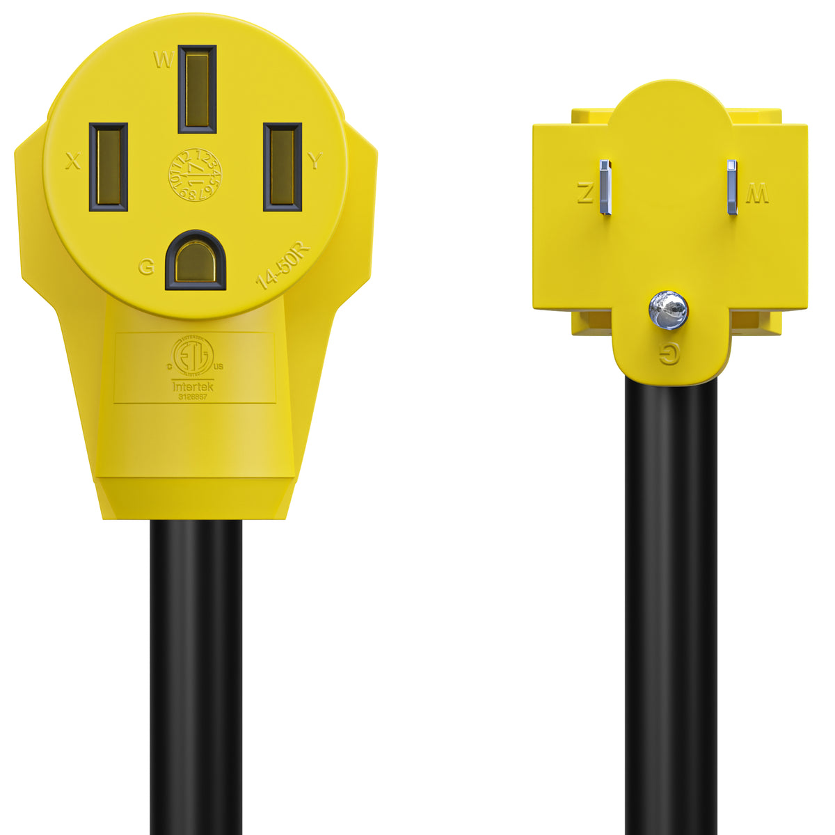 Leisure Cords 50AMP RV Dogbone Adapter Cord Standard NEMA 5-15P to 14-50R 12 Inch (Yellow)