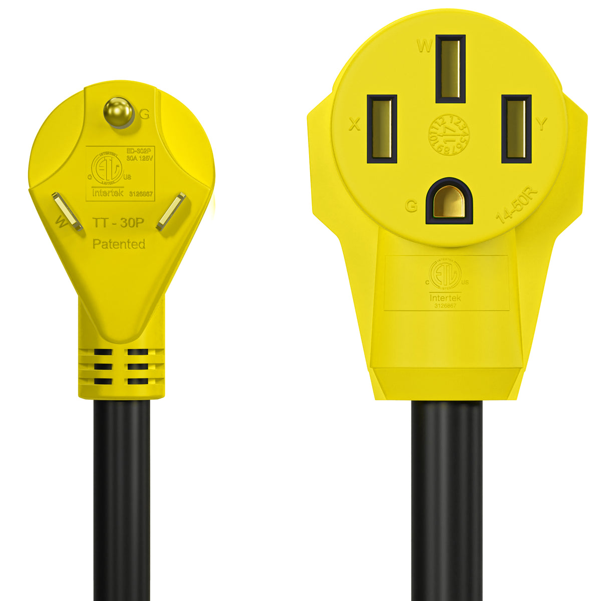 Leisure Cords 30AMP RV Dogbone Adapter Cord Standard NEMA TT-30P to 14-50R 12 Inch (Yellow)