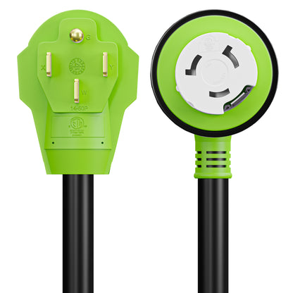 Leisure Cords 50AMP RV Dogbone Adapter Cord Twist Locking NEMA 14-50P to SS2-50R 12 Inch (Green)