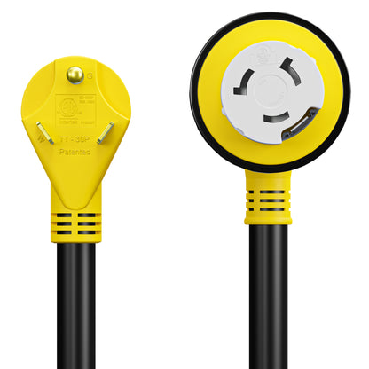 Leisure Cords 30AMP RV Dogbone Adapter Cord Twist Locking NEMA TT-30P to SS2-50R 12 Inch (Yellow)