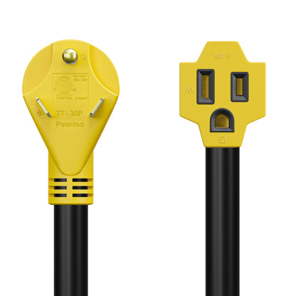 Leisure Cords 30AMP RV Dogbone Adapter Cord Standard NEMA TT-30P to 5-15R 12 Inch (Yellow)