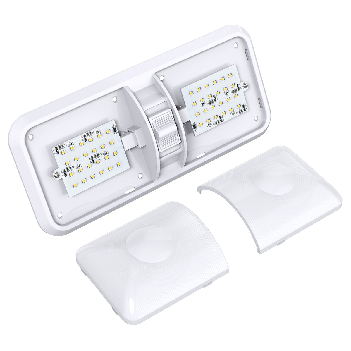 Leisure LED 12V RV LED Double Dome Light Natural White On Off Switch Frosted Lens 11 Inch (White)
