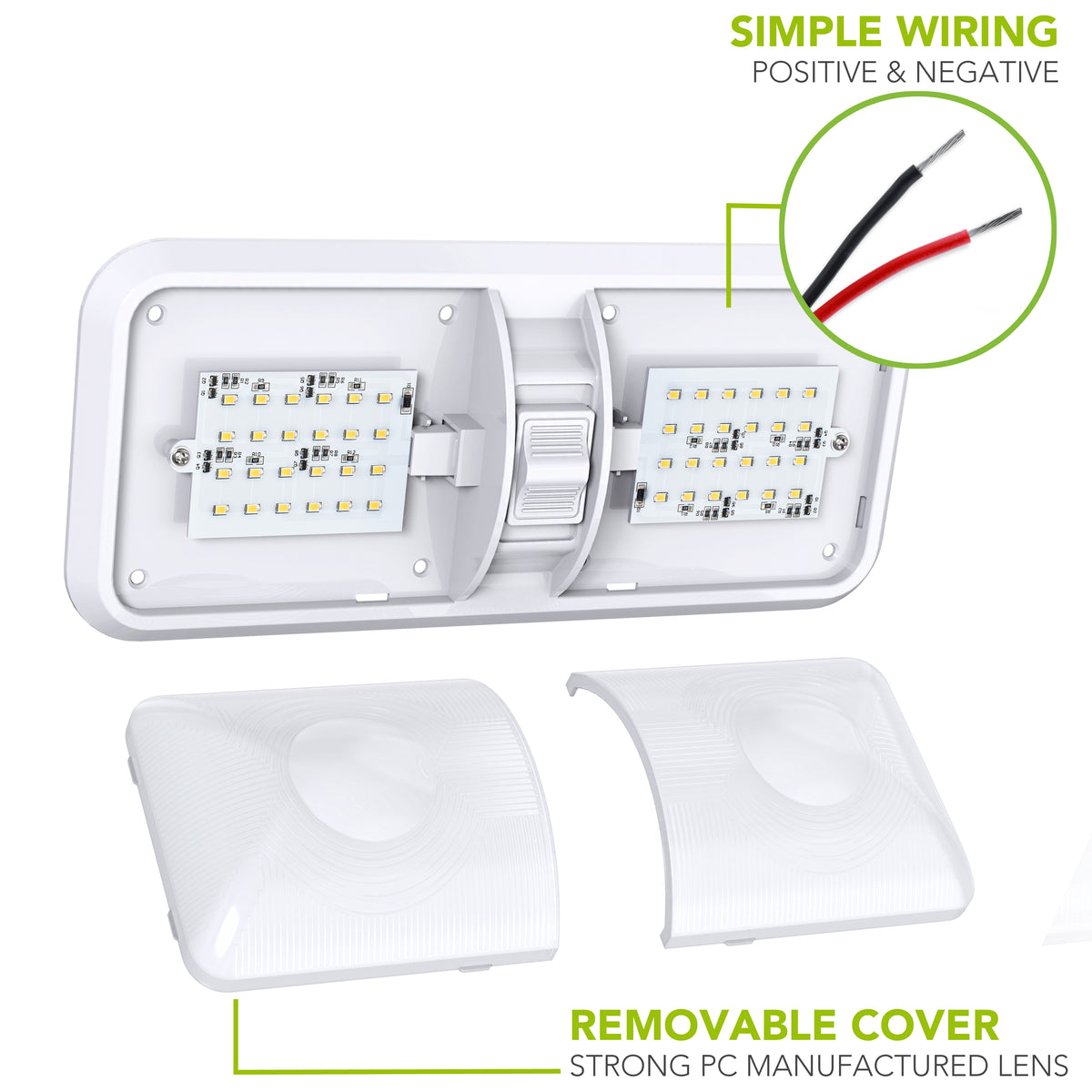 Leisure LED 12V RV LED Double Dome Light Natural White On Off Switch Frosted Lens 11 Inch (White)