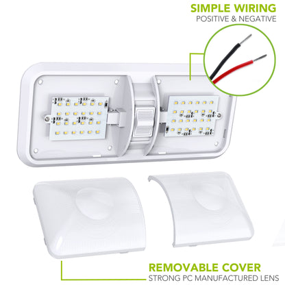 Leisure LED 12V RV LED Double Dome Light Natural White On Off Switch Frosted Lens 11 Inch (White)