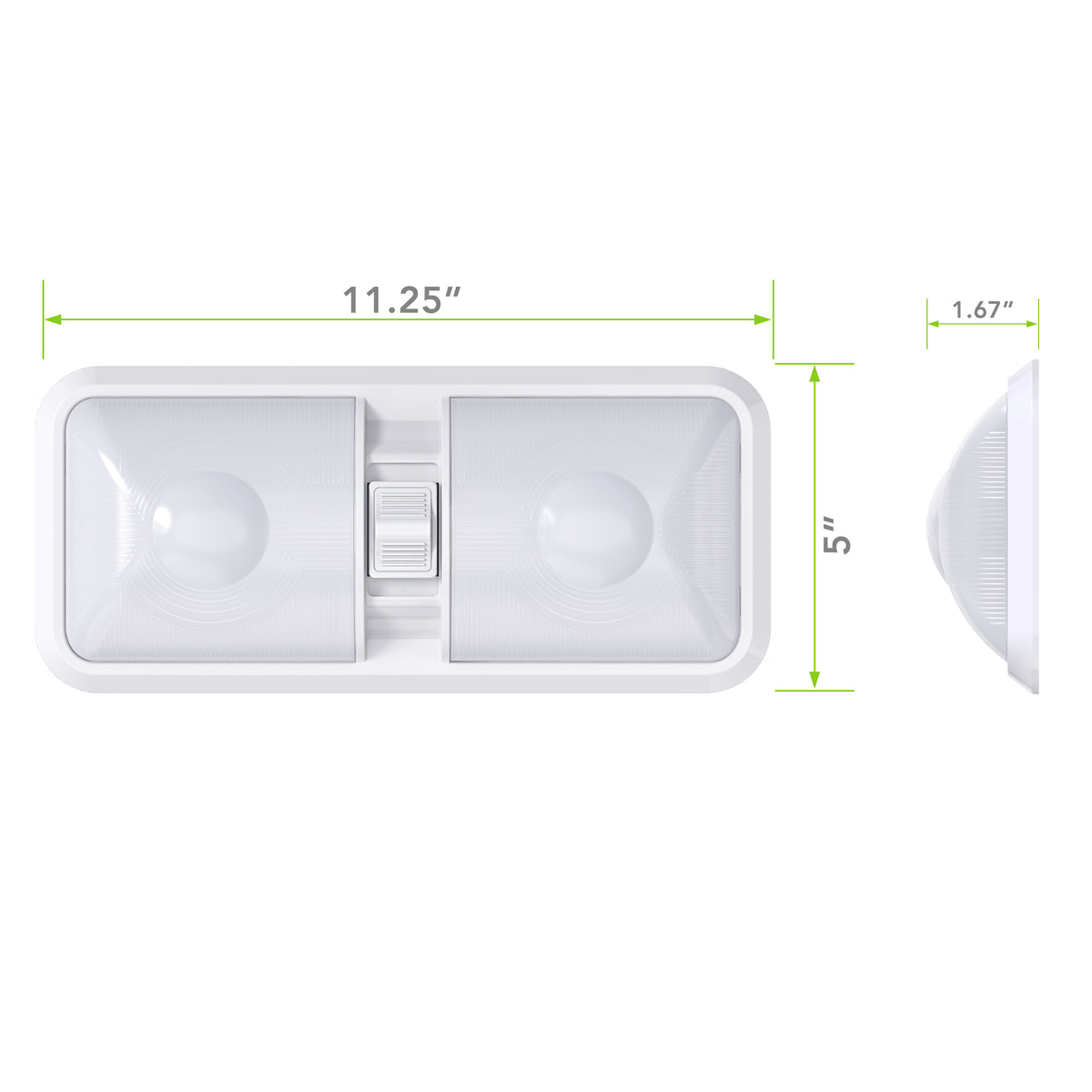 Leisure LED 12V RV LED Double Dome Light Natural White On Off Switch Frosted Lens 11 Inch (White)