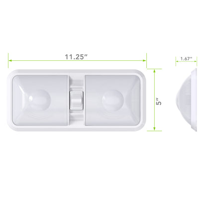 Leisure LED 12V RV LED Double Dome Light Natural White On Off Switch Frosted Lens 11 Inch (White)