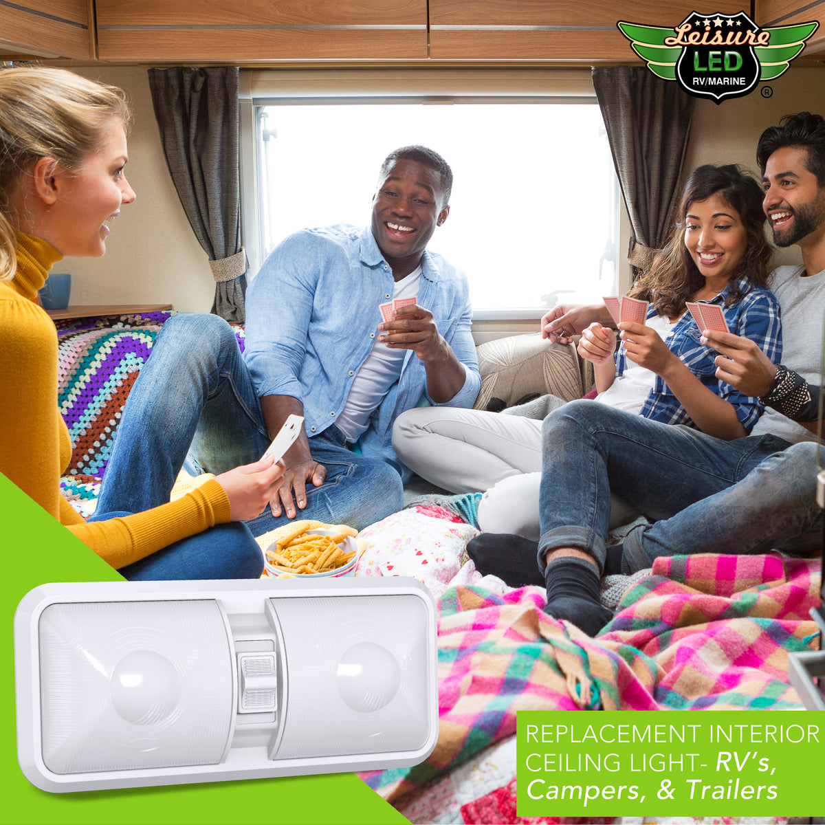 Leisure LED 12V RV LED Double Dome Light Natural White On Off Switch Frosted Lens 11 Inch (White)