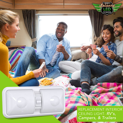 Leisure LED 12V RV LED Double Dome Light Natural White On Off Switch Frosted Lens 11 Inch (White)