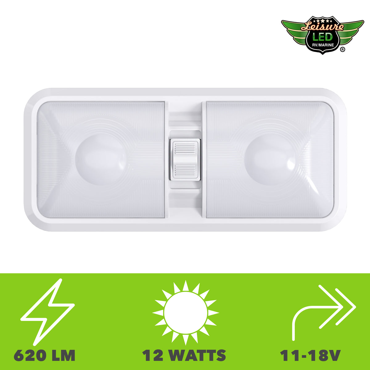 Leisure LED 12V RV LED Double Dome Light Natural White On Off Switch Frosted Lens 11 Inch (White)