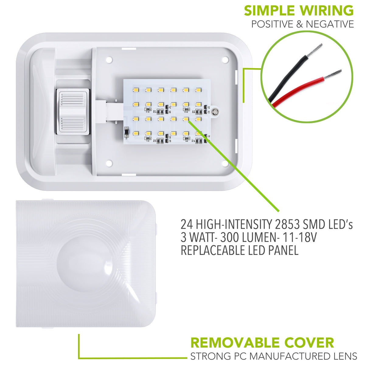 Leisure LED 12V RV LED Single Dome Light Natural White On Off Switch Frosted Lens 8 Inch (White)