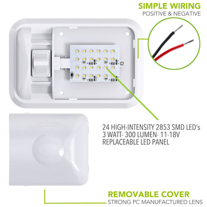 Leisure LED 12V RV LED Single Dome Light Natural White On Off Switch Frosted Lens 8 Inch (White)