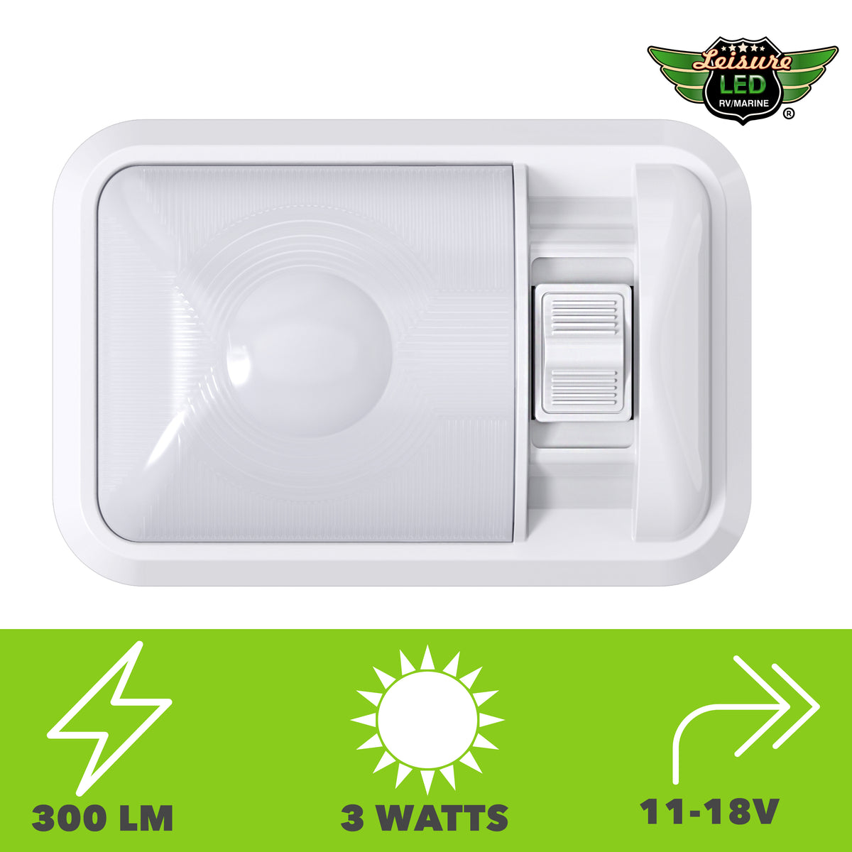 Leisure LED 12V RV LED Single Dome Light Natural White On Off Switch Frosted Lens 8 Inch (White)
