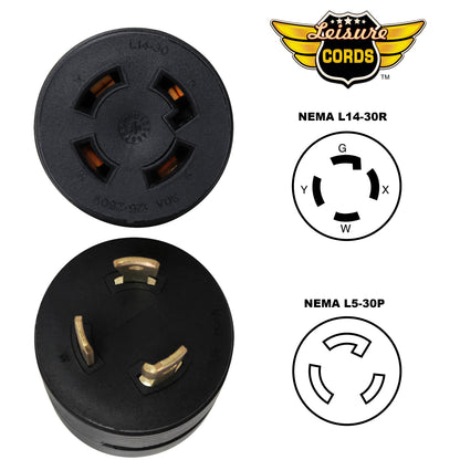 Leisure Cords 30AMP RV Electrical Adapter Generator NEMA L5-30P to L14-30R 3 Inch (Black)
