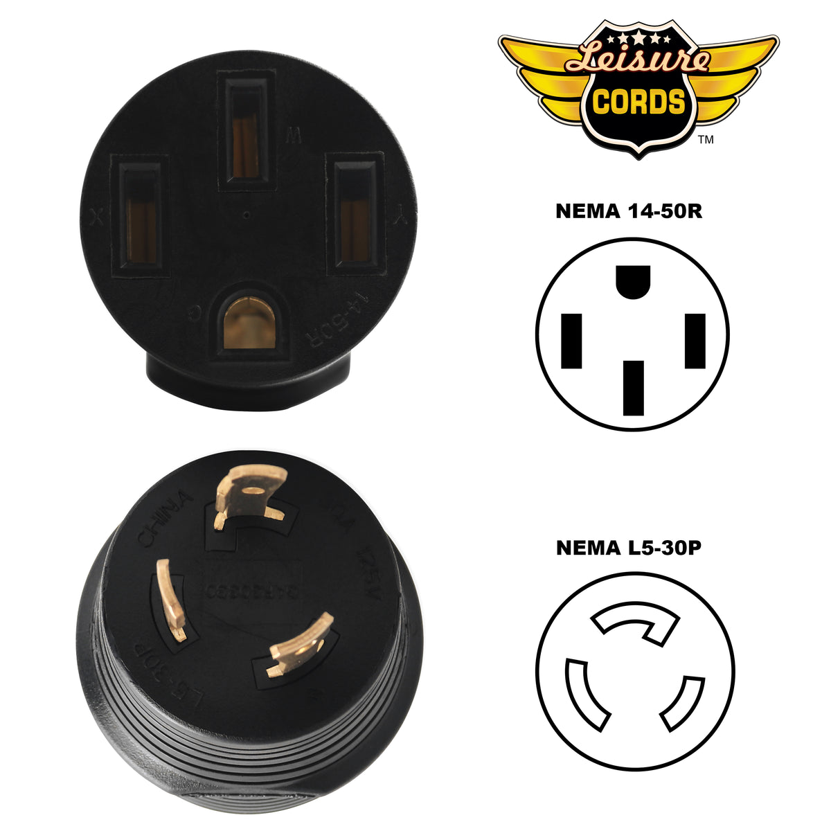 Leisure Cords 30AMP RV Electrical Adapter Generator NEMA L5-30P to TT-30R 3 Inch (Black)