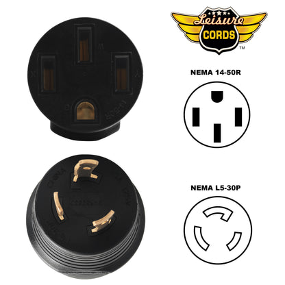 Leisure Cords 30AMP RV Electrical Adapter Generator NEMA L5-30P to TT-30R 3 Inch (Black)