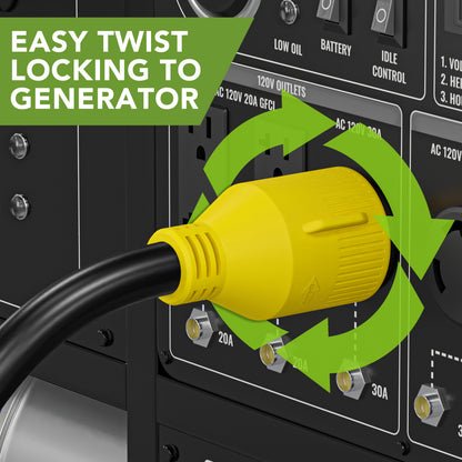 Leisure Cords 30AMP RV Generator Cord NEMA L5-30P to L5-30R 15 Foot (Yellow)