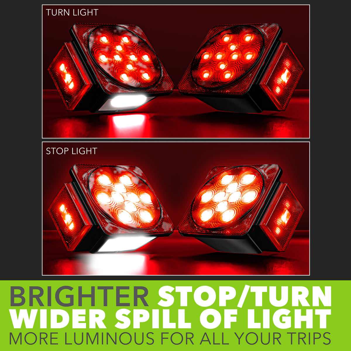 Leisure LED 12V Trailer Exterior LED Submersible Light Kit Square with Red Lens 4 Inch (Red)