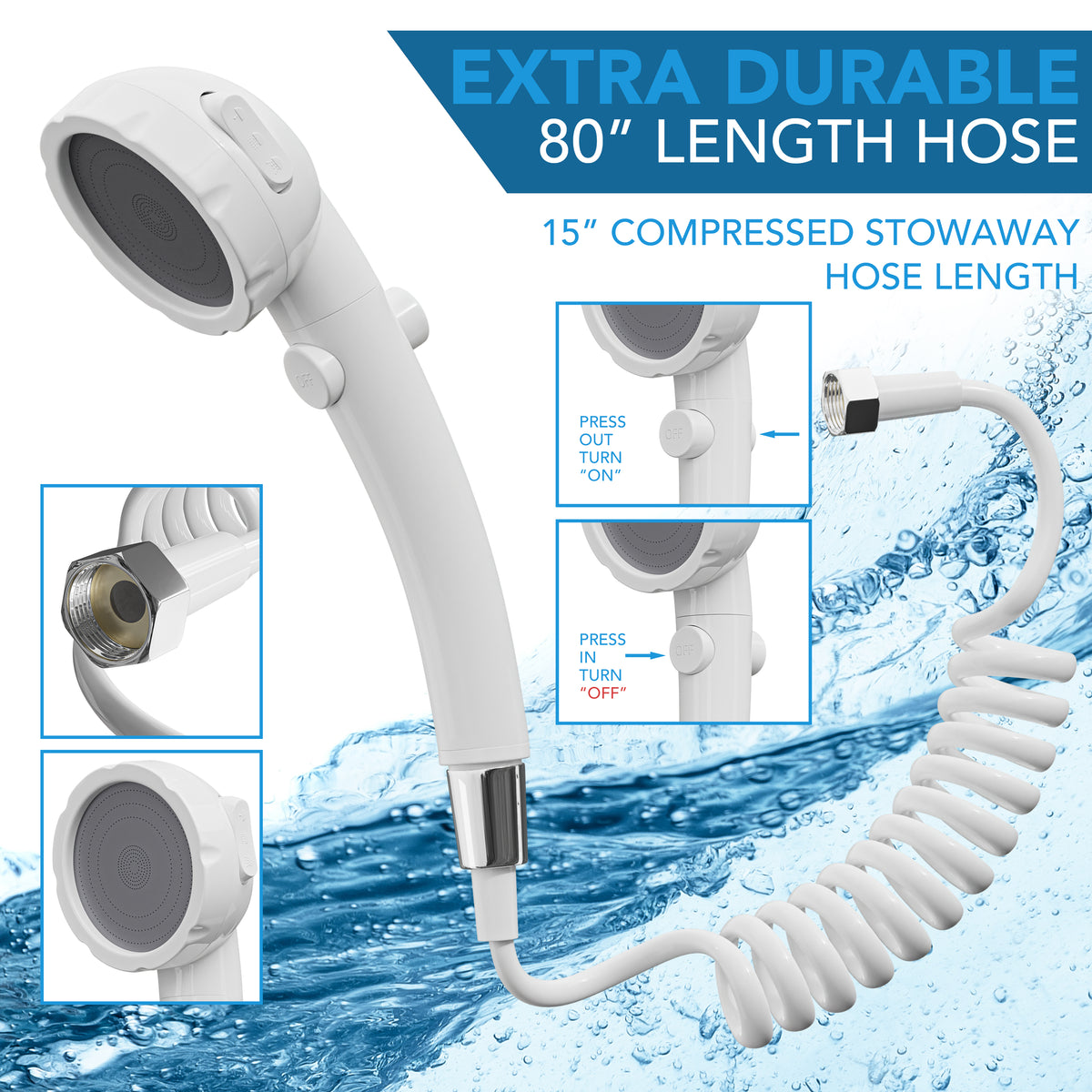 Leisure Coachworks RV Exterior Shower Box Kit for Cowboy Shower with Coiled Hose 13.38 Inch x 8.47 Inch (White)