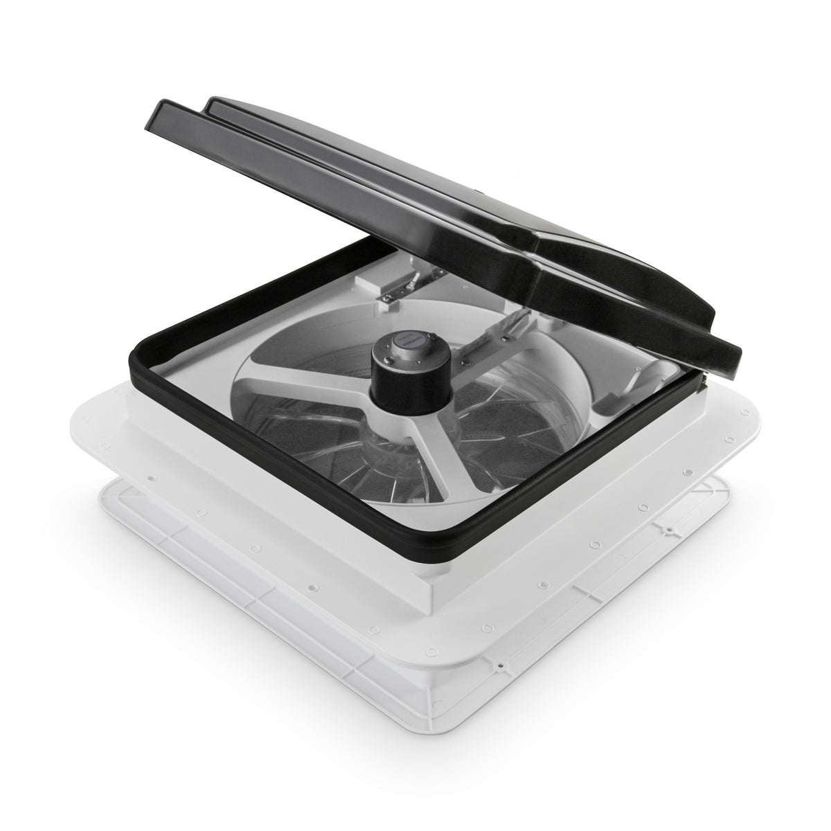 Leisure Coachworks RV Roof Vent Fan with Black Lid 11 Inch x 11 Inch (White)