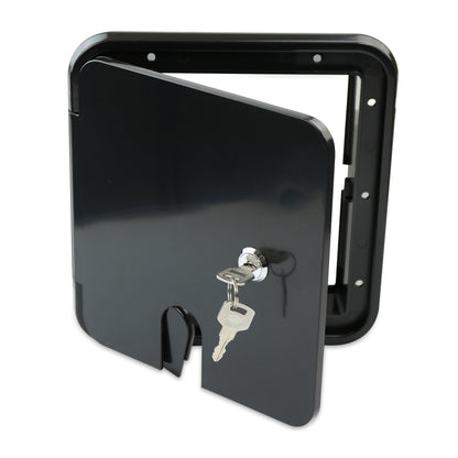 Leisure Cords RV Power Cord Utility Hatch Weatherproof Rectangle Door 6.88 Inch x 6.38 Inch (Black)